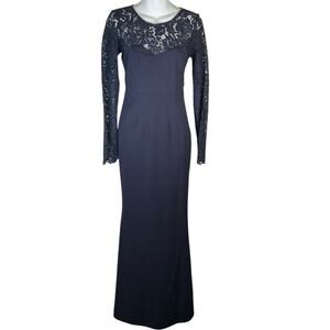 Lulus Navy Blue Lace Open Back Long Sleeve Formal Gown Maxi Dress Size S